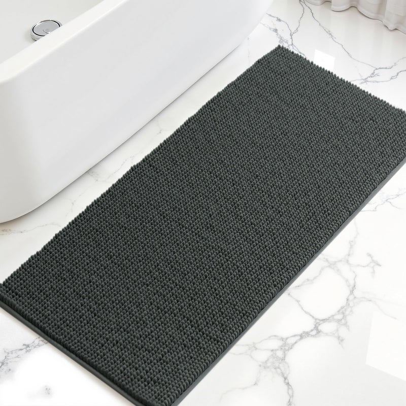 SUBRTEX Bathroom Rugs, 24" x 60" Chenille Bath Rug Soft Short Plush Bath Mat Soft Shower Mat Water Absorbent Shower Mat Quick Dry Machine Washable, Gray - Image 1